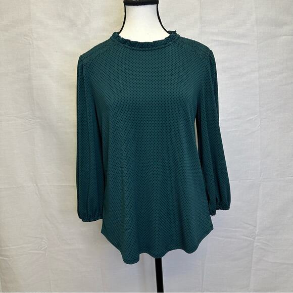 PRICED TO SELL!!   Adrianna Papell Green Polka Dot Smocked Blouse - Size Small - Picture 2 of 12